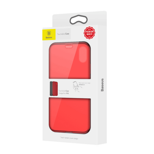 iPhone X kaaned Baseus Touchable Case TPU Flip kaitseklaasiga punane 10
