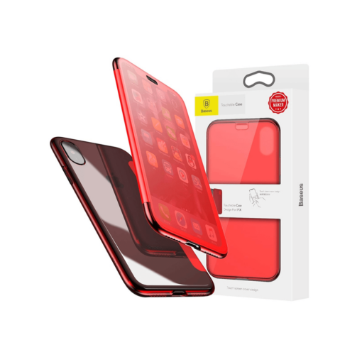 iPhone X kaaned Baseus Touchable Case TPU Flip kaitseklaasiga punane