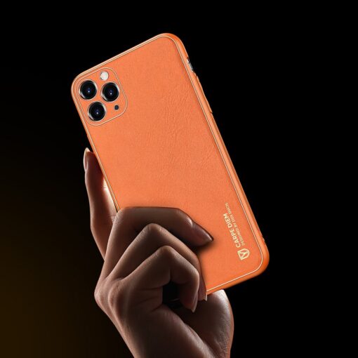 iPhone 11 Pro ümbris YOLO kunstnahast ja silikoonist servadega oranž 6