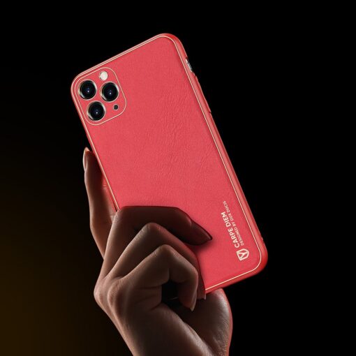 iPhone 11 Pro ümbris YOLO kunstnahast ja silikoonist servadega punane 7