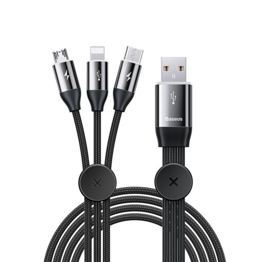 3in1 laadija juhe nailonist Micro USB Lightning USB C Baseus 1m 3w1 CAMLT FX01 must