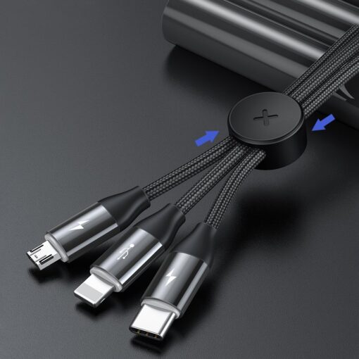 3in1 laadija juhe nailonist Micro USB Lightning USB C Baseus 1m 3w1 CAMLT FX01 must 7
