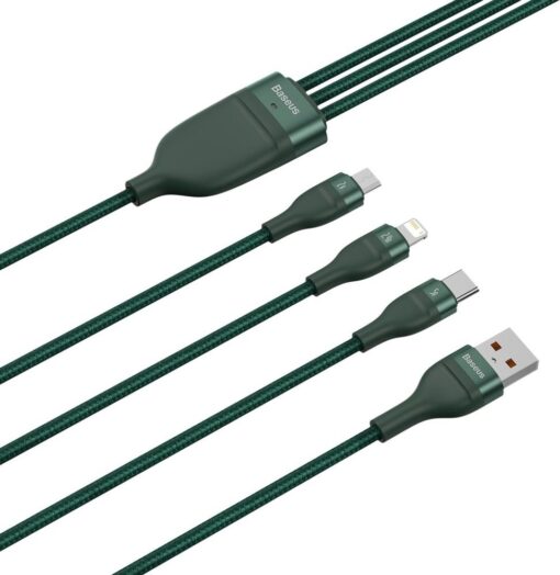 Basues 3in1 laadija USB Lightning USB Type C Micro USB 1.2m 5A 480 Mbps CA1T3 06 roheline 3