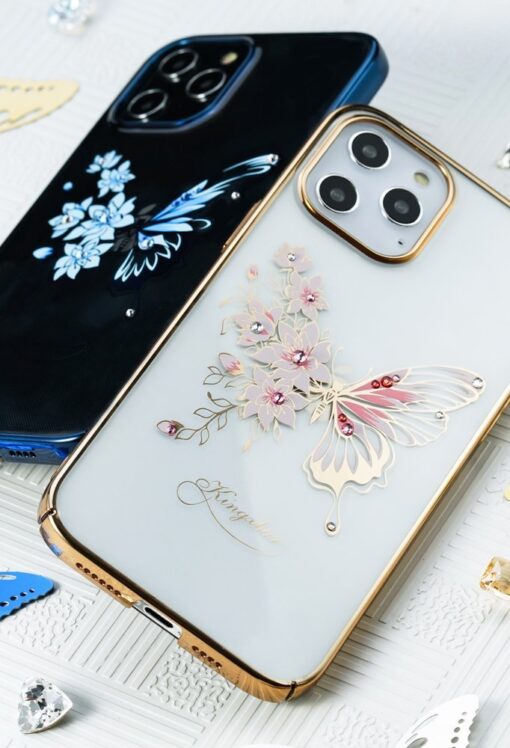 iPhone 12 iPhone 12 Pro umbris Kingxbar Butterfly elastsest plastikust Swarowski kristallikestega kuldne 10