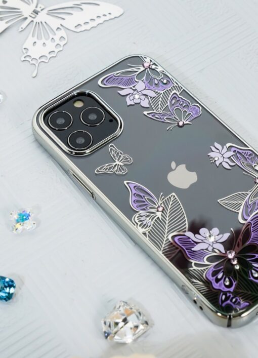 iPhone 12 iPhone 12 Pro umbris Kingxbar Butterfly elastsest plastikust Swarowski kristallikestega lilla 12