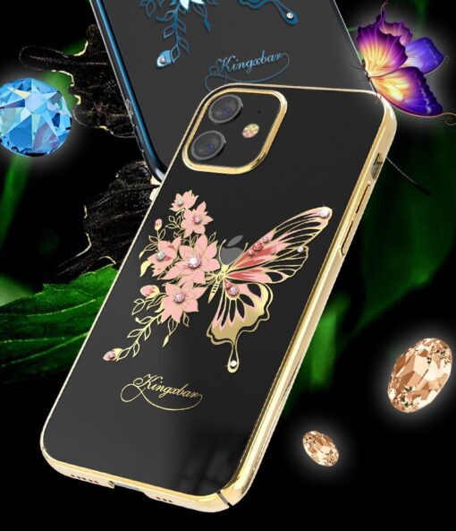 iPhone 12 iPhone 12 Pro umbris Kingxbar Butterfly elastsest plastikust Swarowski kristallikestega lilla 5