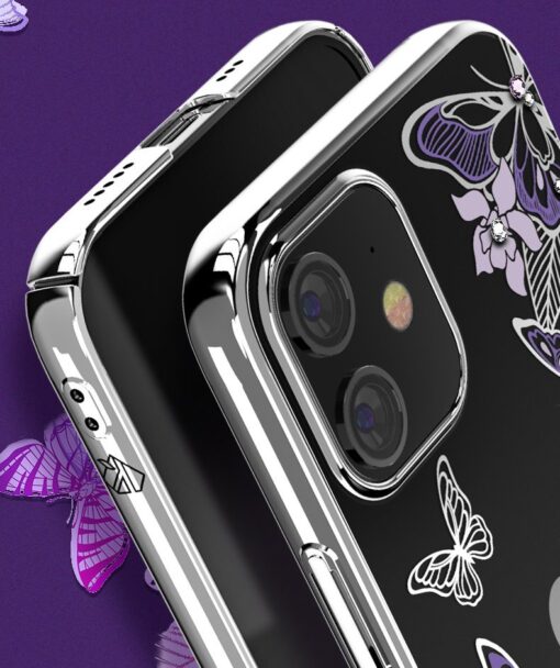 iPhone 12 iPhone 12 Pro umbris Kingxbar Butterfly elastsest plastikust Swarowski kristallikestega lilla 7