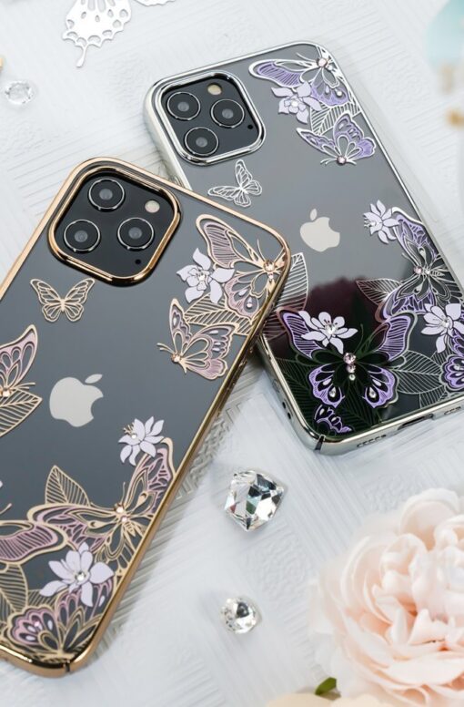 iPhone 12 iPhone 12 Pro umbris Kingxbar Butterfly elastsest plastikust Swarowski kristallikestega roosa 14