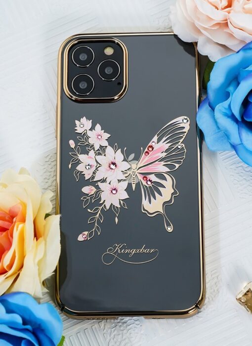 iPhone 12 iPhone 12 Pro umbris Kingxbar Butterfly elastsest plastikust Swarowski kristallikestega roosa 8