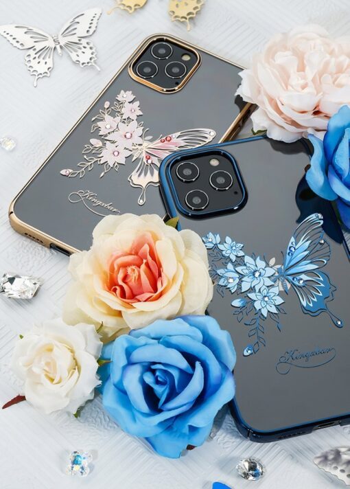 iPhone 12 iPhone 12 Pro umbris Kingxbar Butterfly elastsest plastikust Swarowski kristallikestega sinine 11