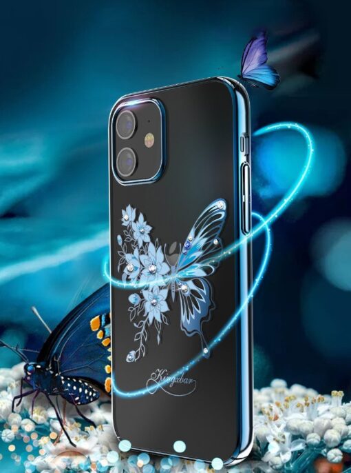 iPhone 12 iPhone 12 Pro umbris Kingxbar Butterfly elastsest plastikust Swarowski kristallikestega sinine 2
