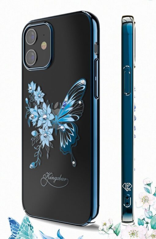 iPhone 12 iPhone 12 Pro umbris Kingxbar Butterfly elastsest plastikust Swarowski kristallikestega sinine 6