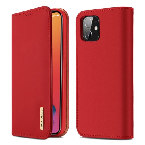 iPhone 12 mini kaaned päris nahast kaarditasku rahataskuga DUX DUCIS Wish punane
