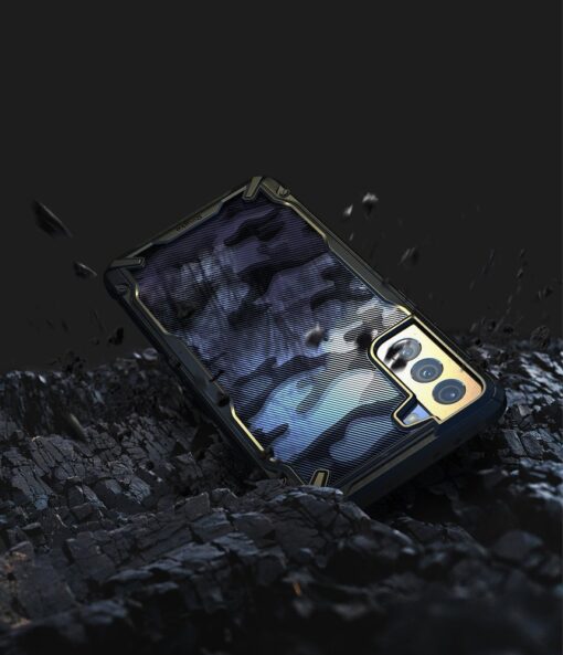 Samsung Galaxy S21 Plus Ringke Fusion X Design tugev umbris plastikust taguse ja silikoonist raamiga must camo XDSG0045 4