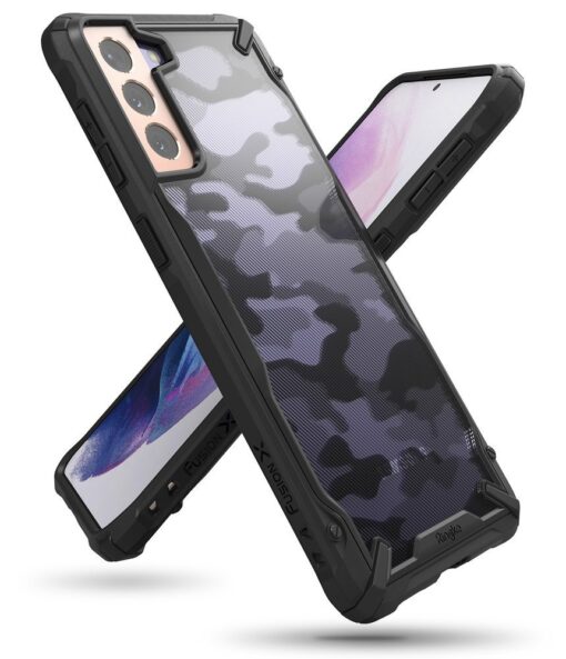 Samsung Galaxy S21 Plus Ringke Fusion X Design tugev umbris plastikust taguse ja silikoonist raamiga must camo XDSG0045 6