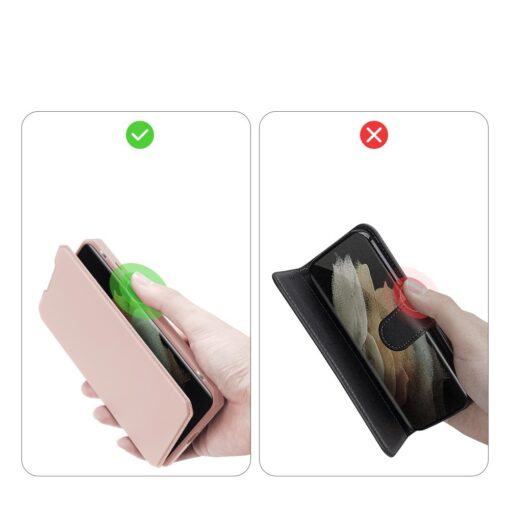 Samsung S21 Ultra kunstnahast kaaned kaarditaskuga DUX DUCIS Skin Pro roosa 9