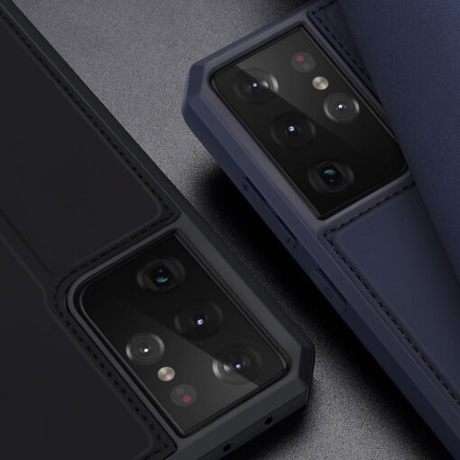 Samsung S21 Ultra kunstnahast kaaned kaarditaskuga DUX DUCIS Skin Pro sinine 12