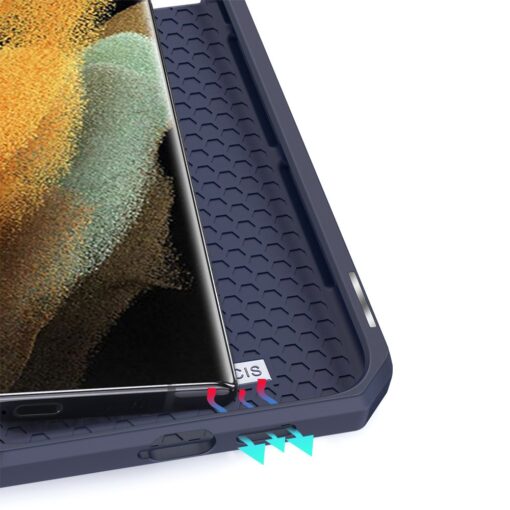 Samsung S21 Ultra kunstnahast kaaned kaarditaskuga DUX DUCIS Skin Pro sinine 7