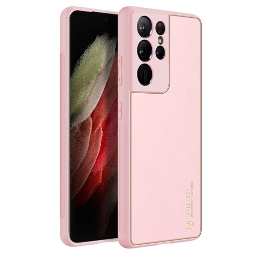 Samsung S21 Ultra umbris Dux Ducis Yolo elegant kunstnahast ja silikoonist servadega roosa