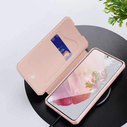 Samsung S21 kunstnahast kaaned kaarditaskuga DUX DUCIS Skin Pro roosa 8