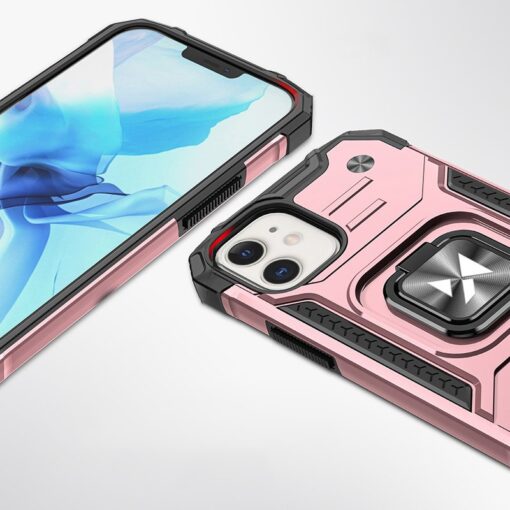 iPhone 12 mini tugev umbris Ring Armor plastikust taguse ja silikoonist nurkadega roosa 1
