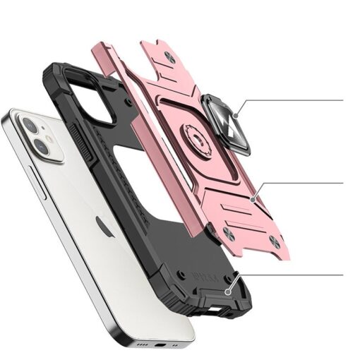 iPhone 12 mini tugev umbris Ring Armor plastikust taguse ja silikoonist nurkadega roosa 3