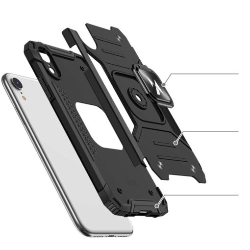 iPhone XR tugev umbris Ring Armor plastikust taguse ja silikoonist nurkadega must 2