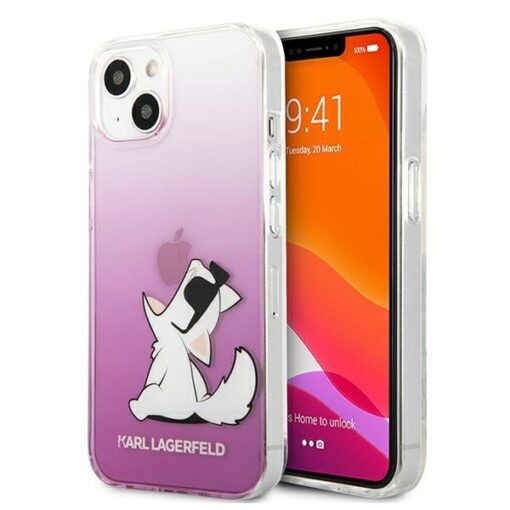 iPhone 13 umbris KARL LAGERFELD plastikust taguse ja silikoonist raamiga Choupette Fun KLHCP13MCFNRCPI roosa