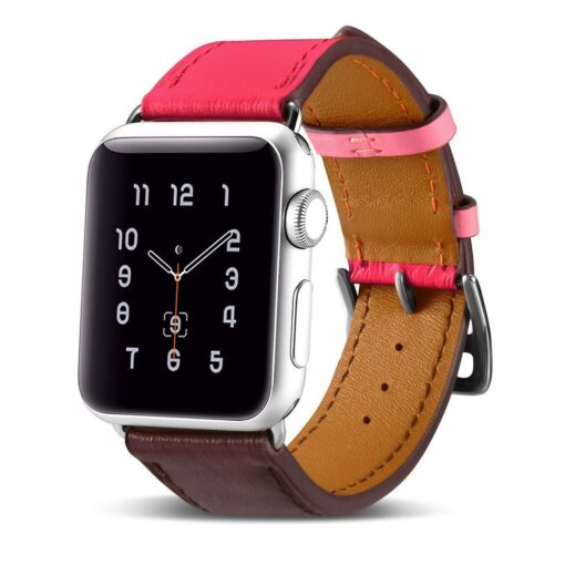 Apple Watch rihm nahast iCarer Leather Single Tour 42 44 45 kellale roosa ja pruun 1