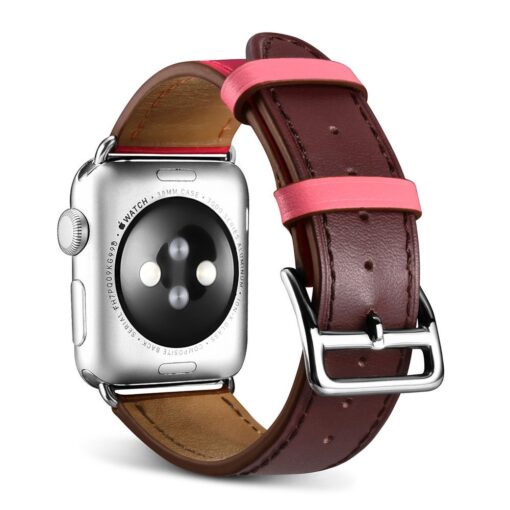Apple Watch rihm nahast iCarer Leather Single Tour 42 44 45 kellale roosa ja pruun 2