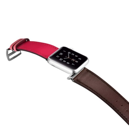 Apple Watch rihm nahast iCarer Leather Single Tour 42 44 45 kellale roosa ja pruun 3