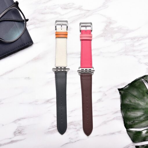 Apple Watch rihm nahast iCarer Leather Single Tour 42 44 45 kellale roosa ja pruun 4