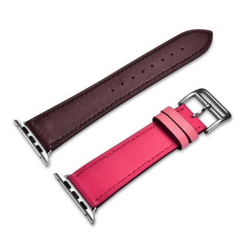 Apple Watch rihm nahast iCarer Leather Single Tour 42 44 45 kellale roosa ja pruun