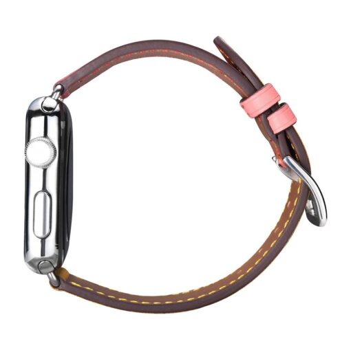 Apple Watch rihm nahast iCarer Leather Single Tour 42 44 45 kellale roosa ja pruun 6