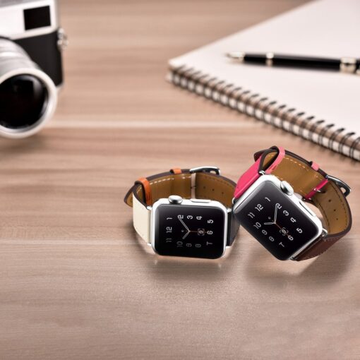 Apple Watch rihm nahast iCarer Leather Single Tour 42 44 45 kellale valge ja sinine 8