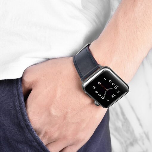 Apple Watch rihm nahast iCarer Leather Single Tour 42 44 45 kellale valge ja sinine 9