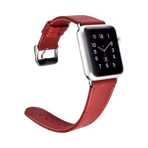 Apple Watch rihm nahast iCarer Leather Vintage 42 44 45 kellale punane 8
