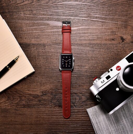 Apple Watch rihm nahast iCarer Leather Vintage 42 44 45 kellale punane 9