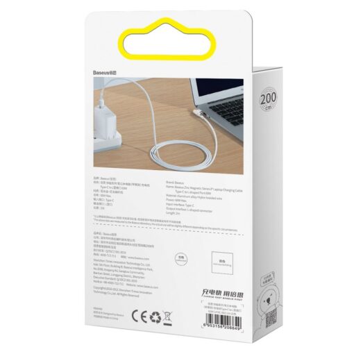 MacBook laadija juhe Baseus Zinc USB C 60W 2m L kujuline valge 10