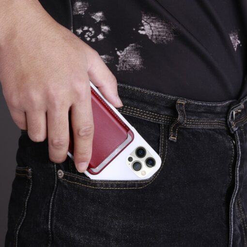MagSafe iPhone kaarditasku nahast iCarer Leather punane 6