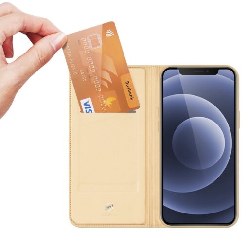 iPhone 13 MINI kunstnahast kaaned kaarditaskuga DUX DUCIS Skin Pro kuldne 1