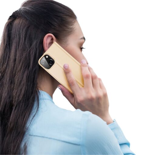 iPhone 13 MINI kunstnahast kaaned kaarditaskuga DUX DUCIS Skin Pro kuldne 8
