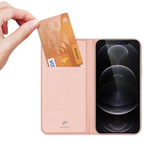 iPhone 13 PRO MAX kunstnahast kaaned kaarditaskuga DUX DUCIS Skin Pro roosa 1