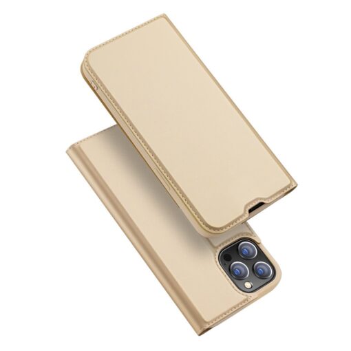 iPhone 13 PRO kunstnahast kaaned kaarditaskuga DUX DUCIS Skin Pro kuldne
