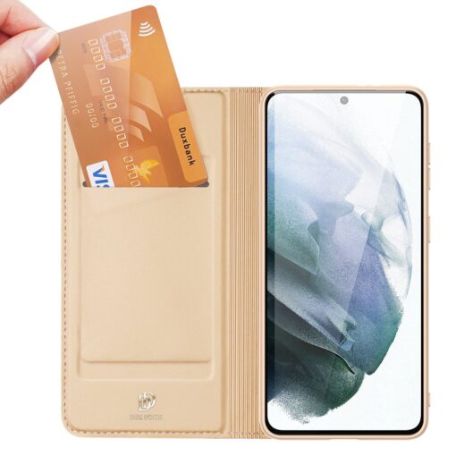 Samsung S21 FE kunstnahast kaaned kaarditaskuga DUX DUCIS Skin Pro kuldne 1