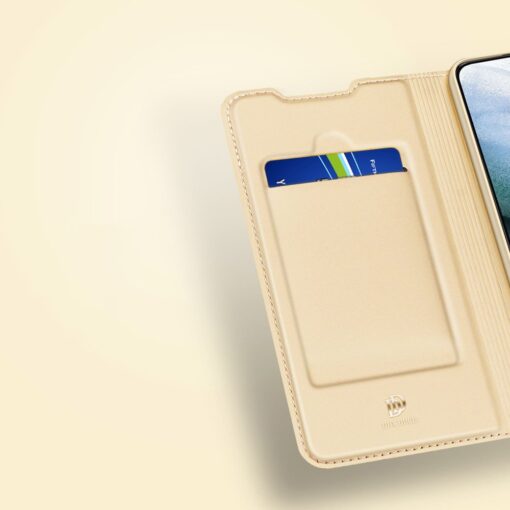 Samsung S21 FE kunstnahast kaaned kaarditaskuga DUX DUCIS Skin Pro kuldne 13