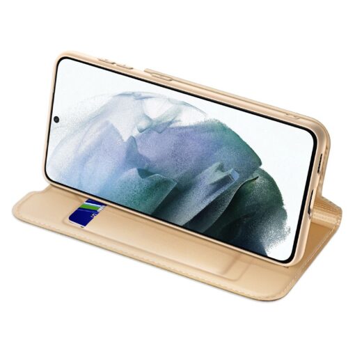 Samsung S21 FE kunstnahast kaaned kaarditaskuga DUX DUCIS Skin Pro kuldne 4