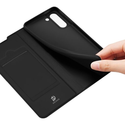 Samsung S21 FE kunstnahast kaaned kaarditaskuga DUX DUCIS Skin Pro must 8