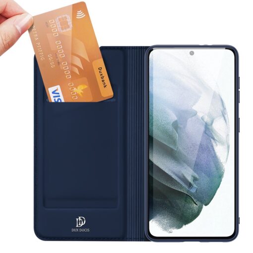 Samsung S21 FE kunstnahast kaaned kaarditaskuga DUX DUCIS Skin Pro sinine 1