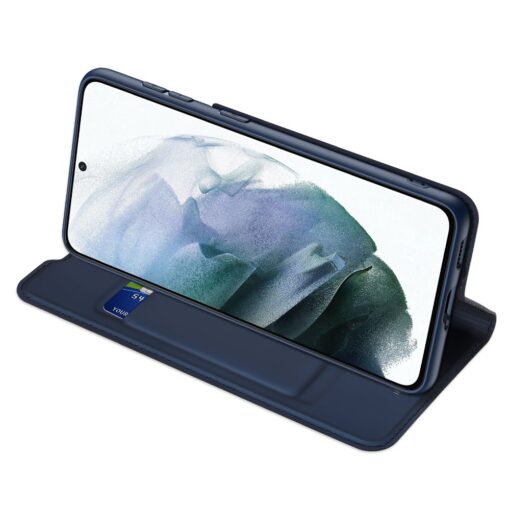 Samsung S21 FE kunstnahast kaaned kaarditaskuga DUX DUCIS Skin Pro sinine 4